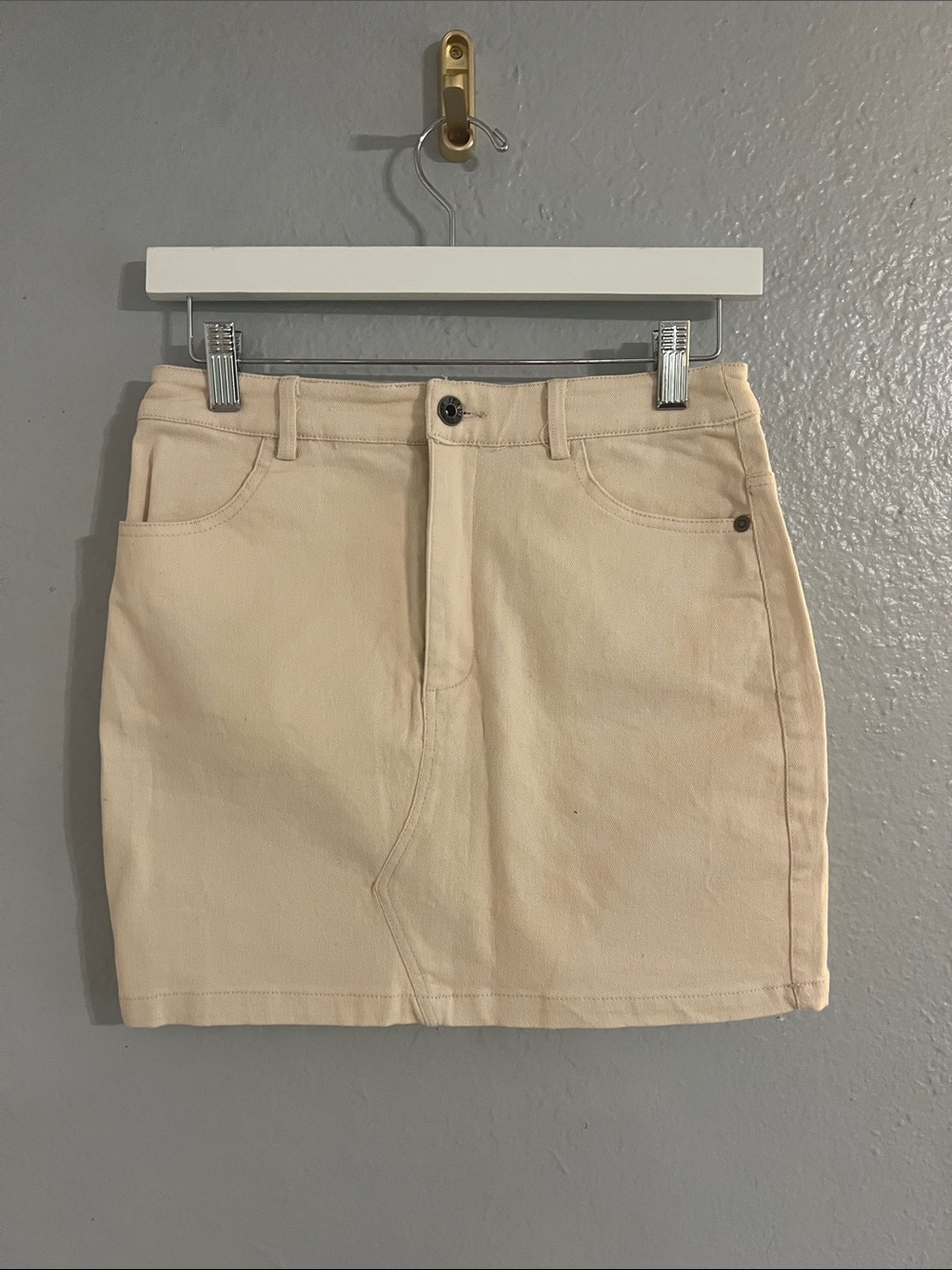 emory park Cream Denim Mini Skirt